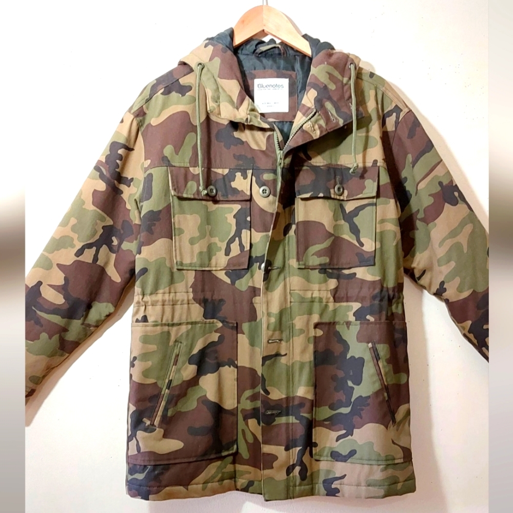 Camouflage Print Coat with Hood and Drawstring Waist